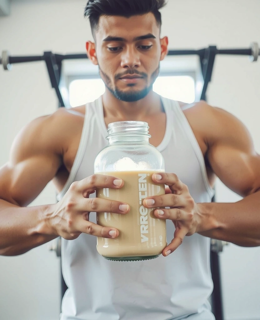 Atlet Indonesia memegang shaker protein